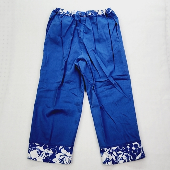 Vintage Orvis Cropped Capri Pants Blue Size 10 Women's Elastic Waist Floral - Picture 12 of 12